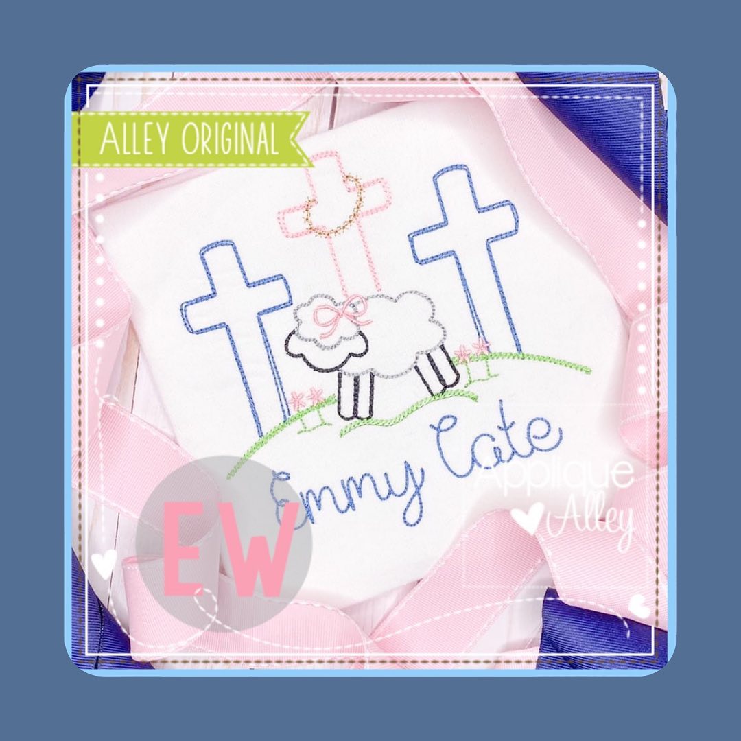 - SAMPLE SALE- Sketch Lamb with Bow & Cross Design