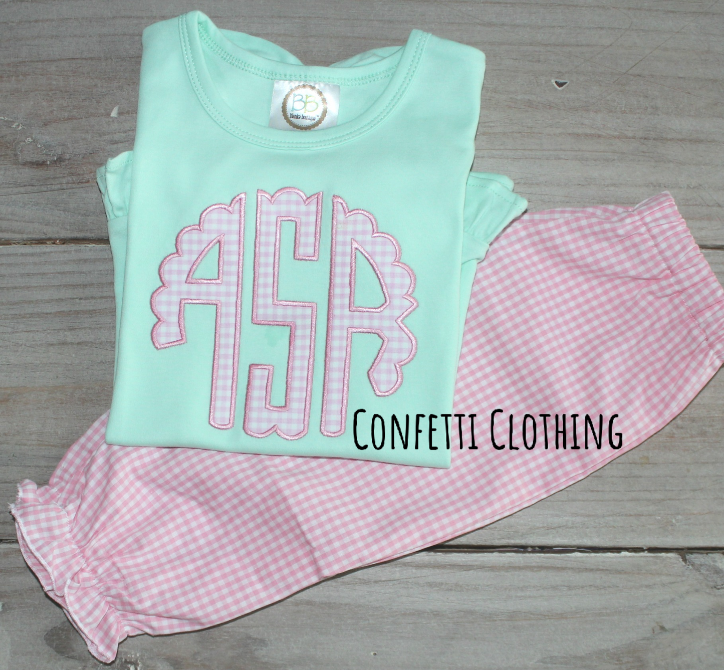 Applique Girls Scallop Monogram Shirt & Matching Bottoms
