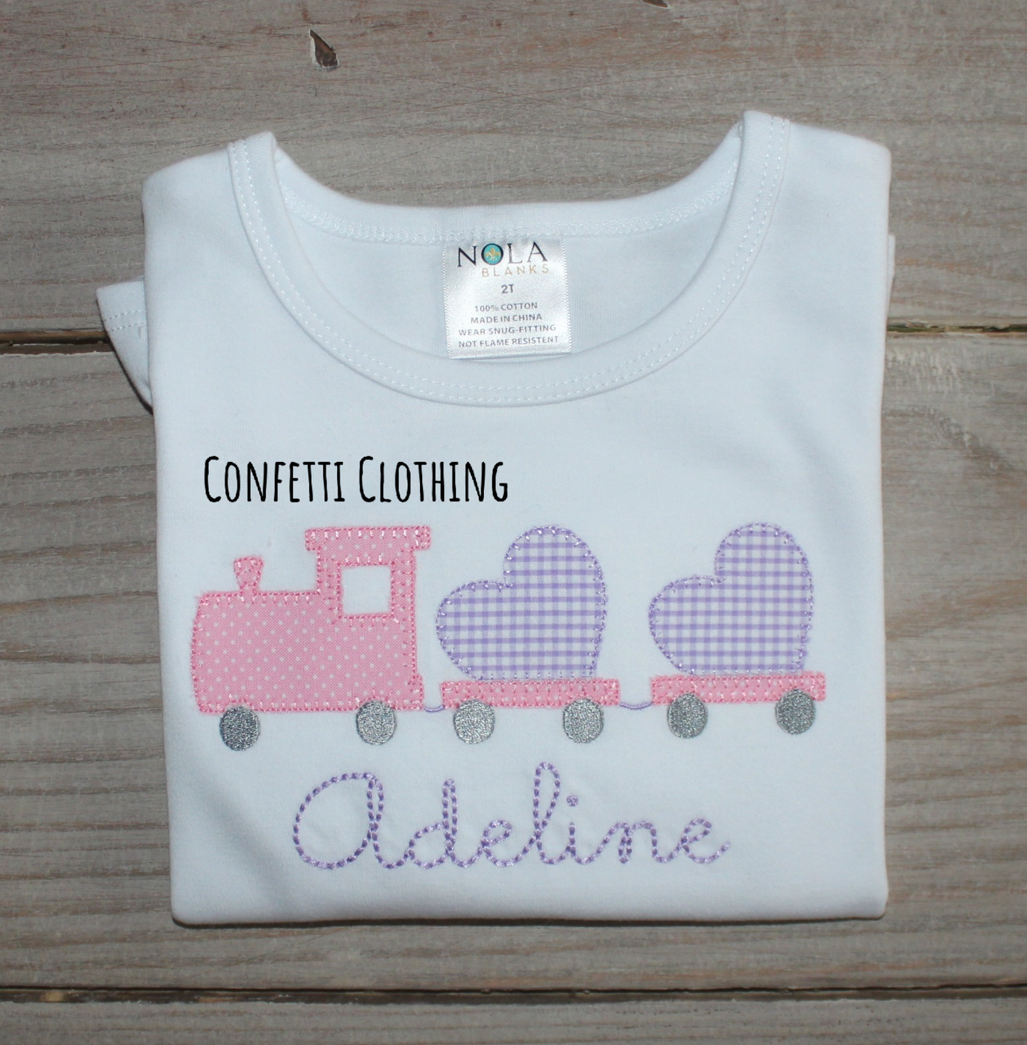 Applique Girls Train with Heart Design