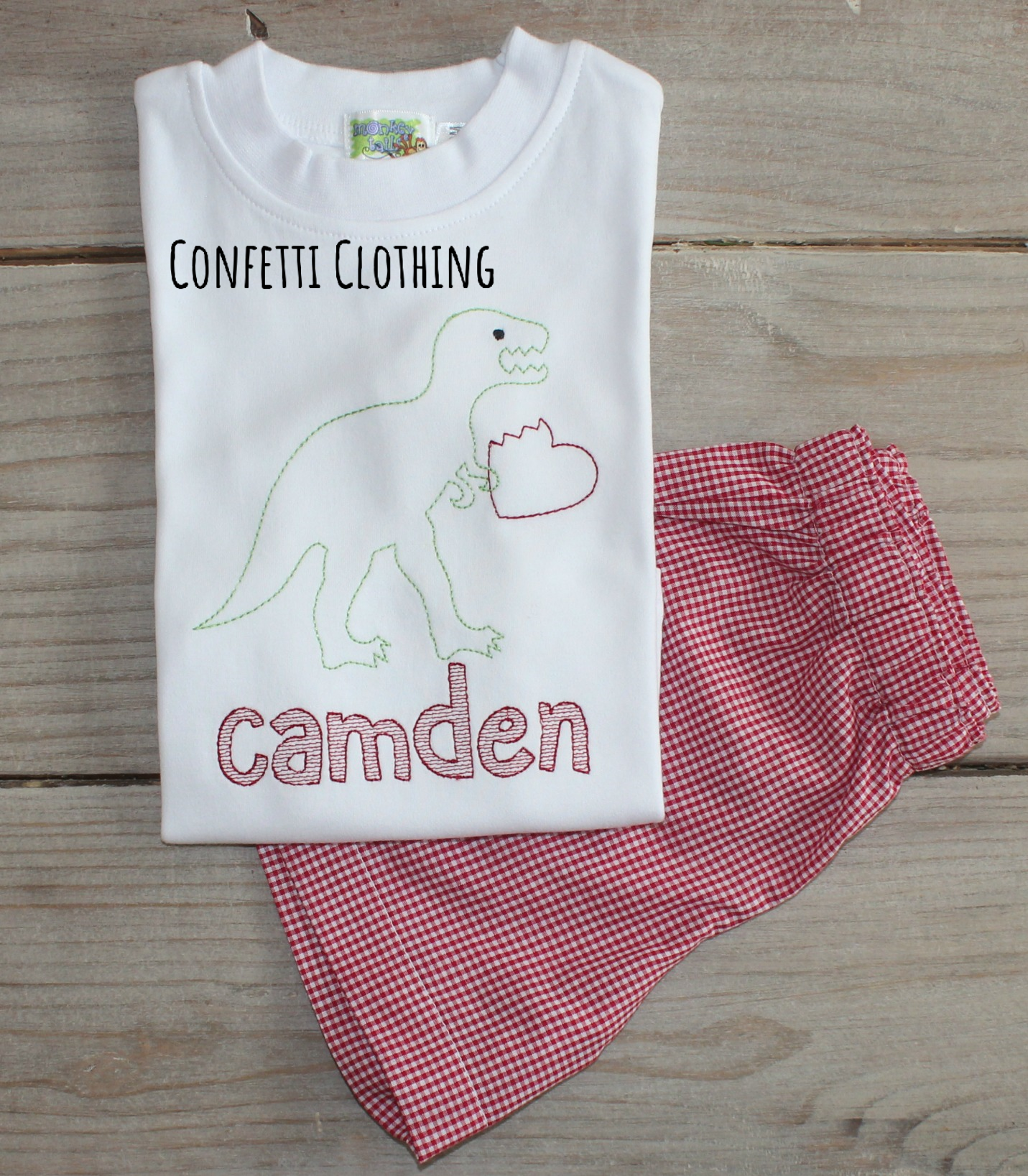 Sketch Boys Dino with Heart Shirt & Matching Bottoms