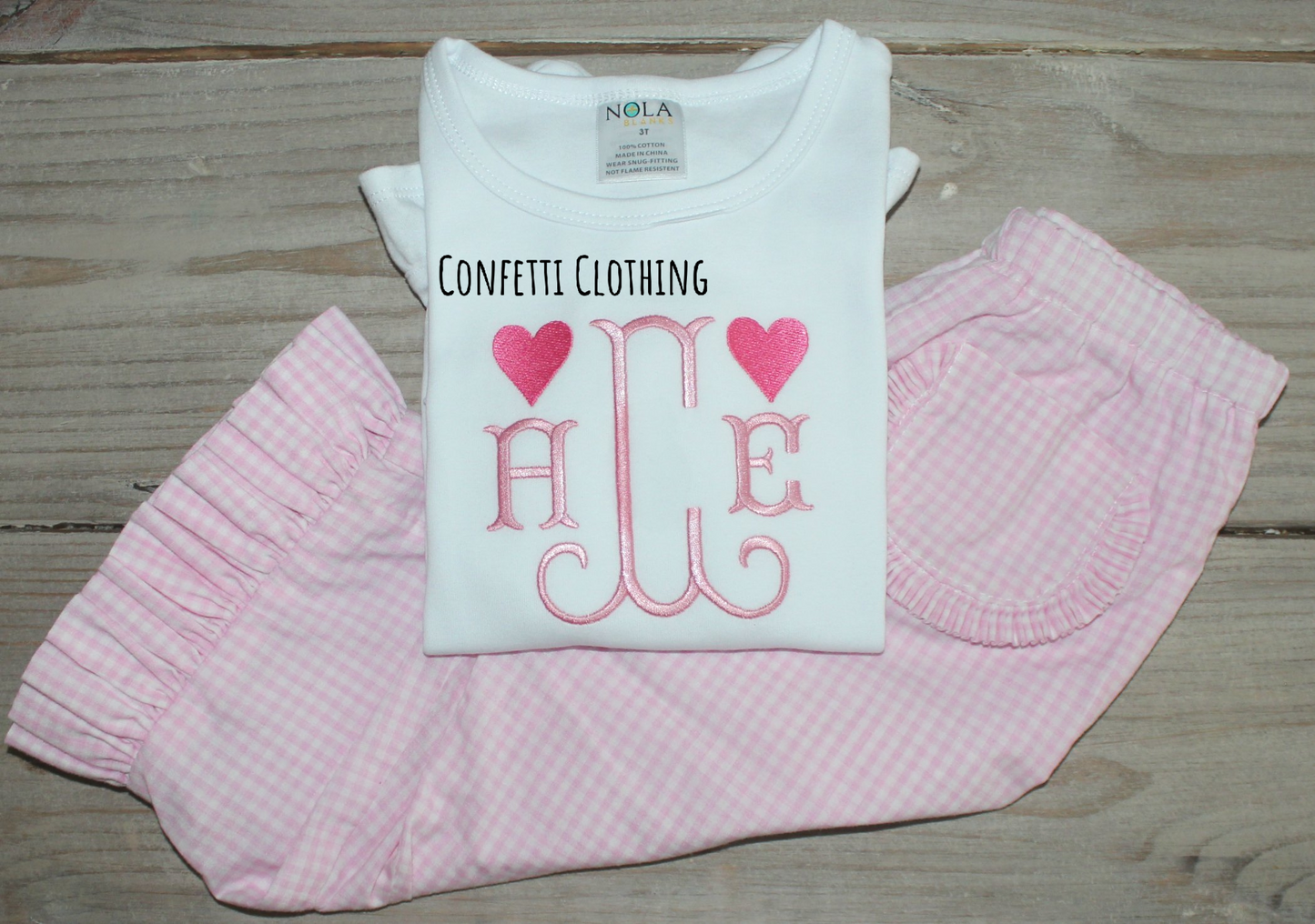Sketch Girls Heart Monogram Shirt & Matching Bottoms