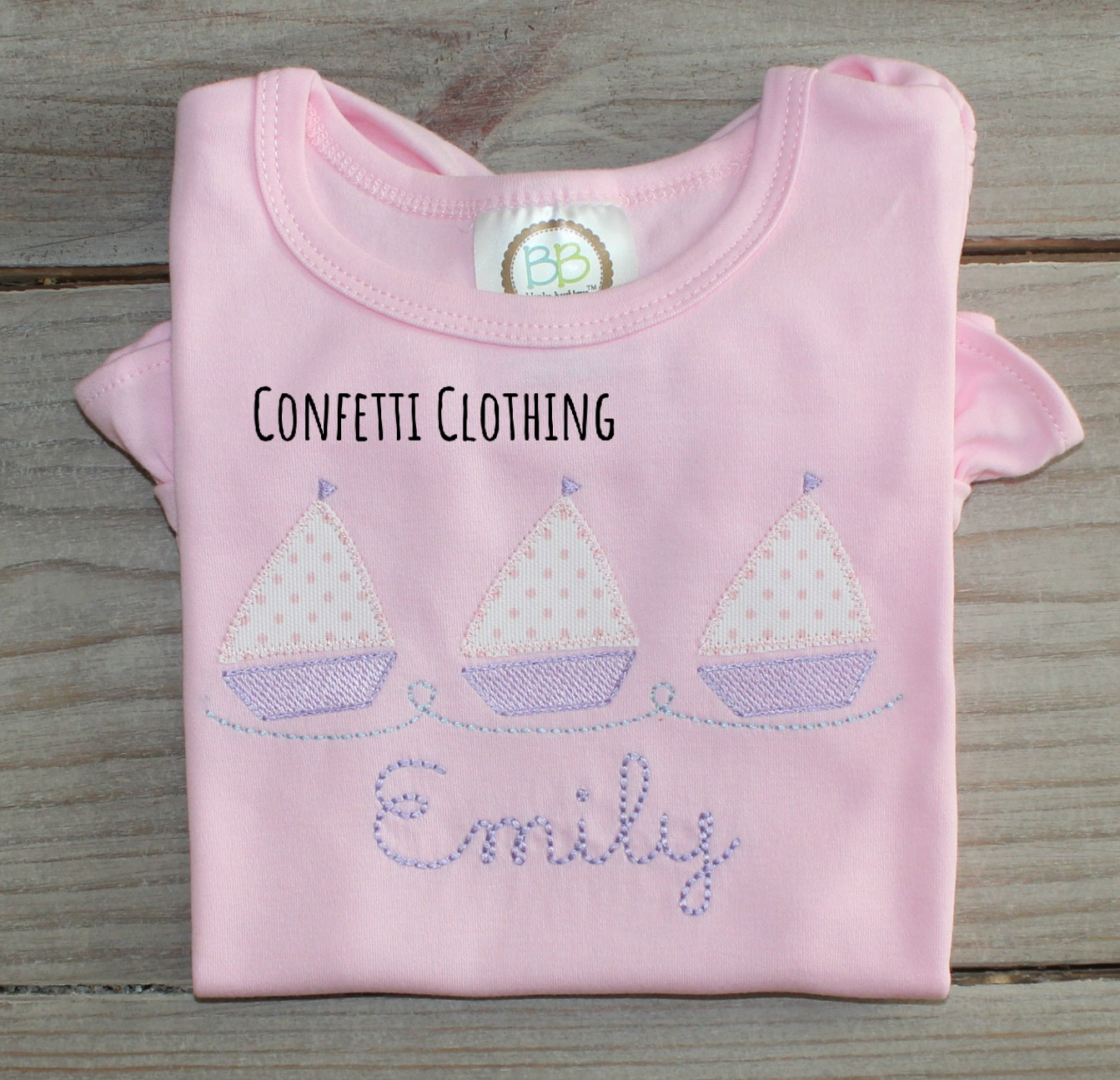 Applique Girls Bitty Dot Sailboat Trio Design
