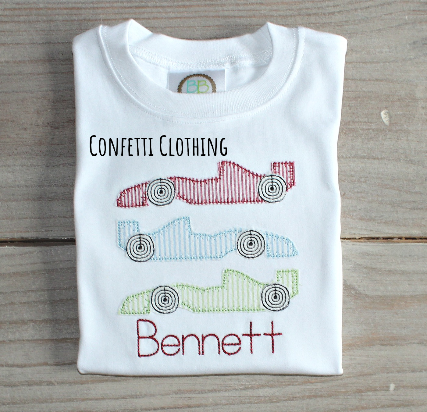 Applique Boys Race Car Trio Design