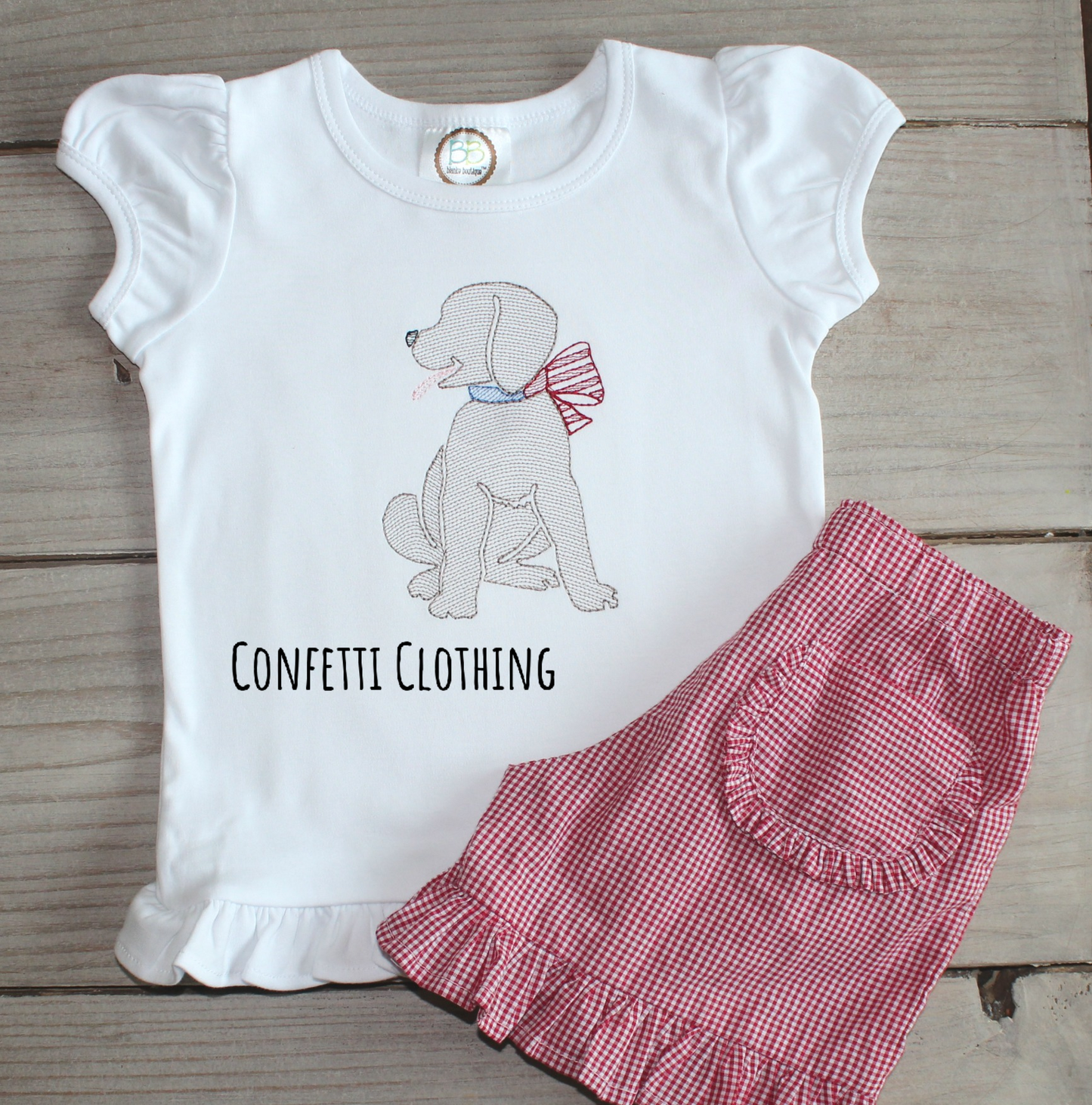 Sketch Girls USA Dog with Bow Monogram Shirt & Matching Bottoms