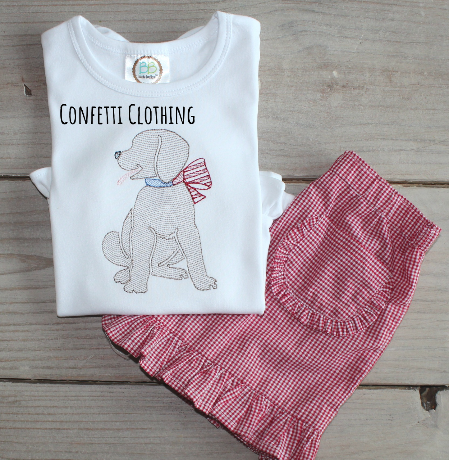 Sketch Girls USA Dog with Bow Monogram Shirt & Matching Bottoms