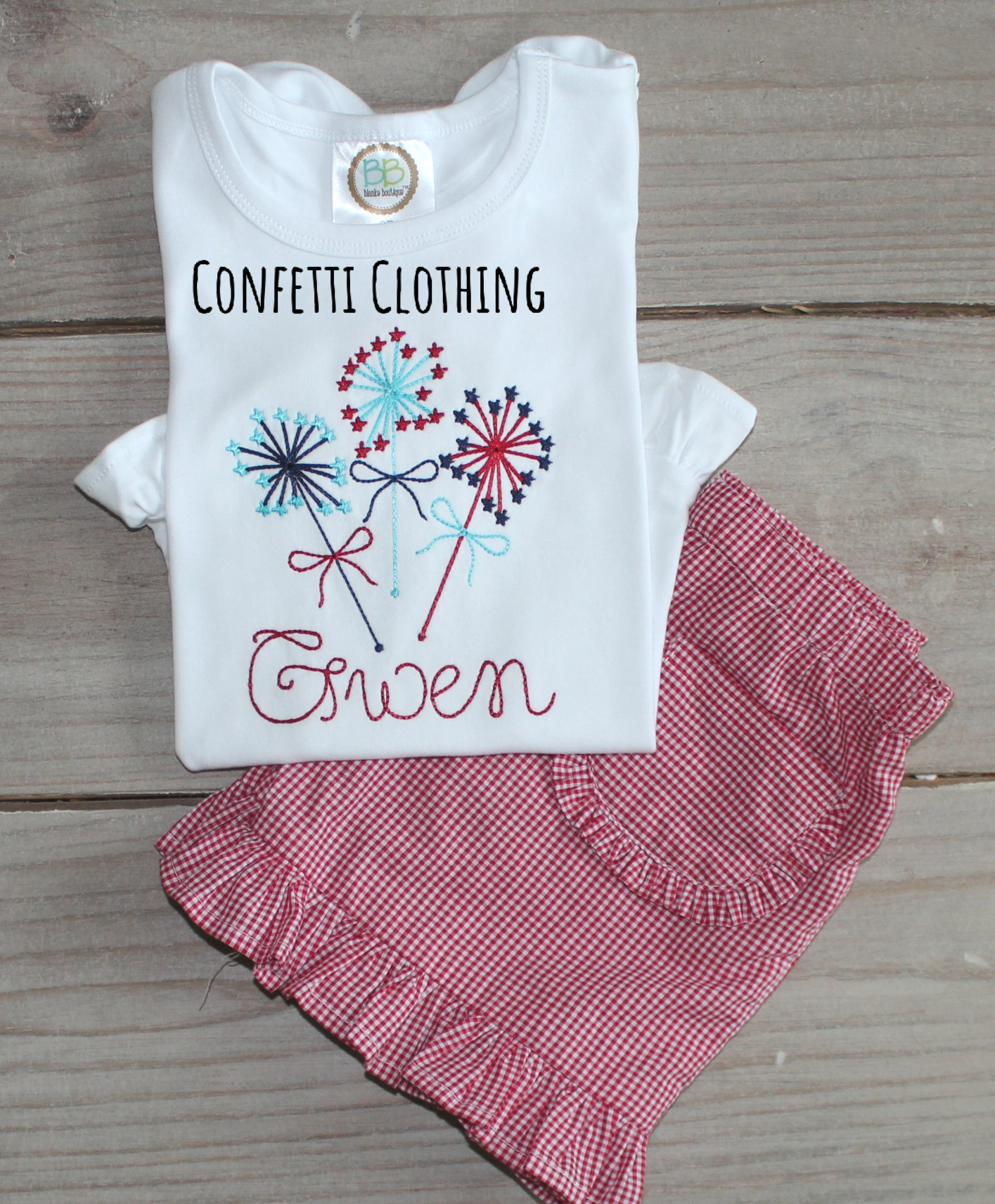 Sketch Girls Red White Blue Sparkler Monogram Shirt & Matching Bottoms