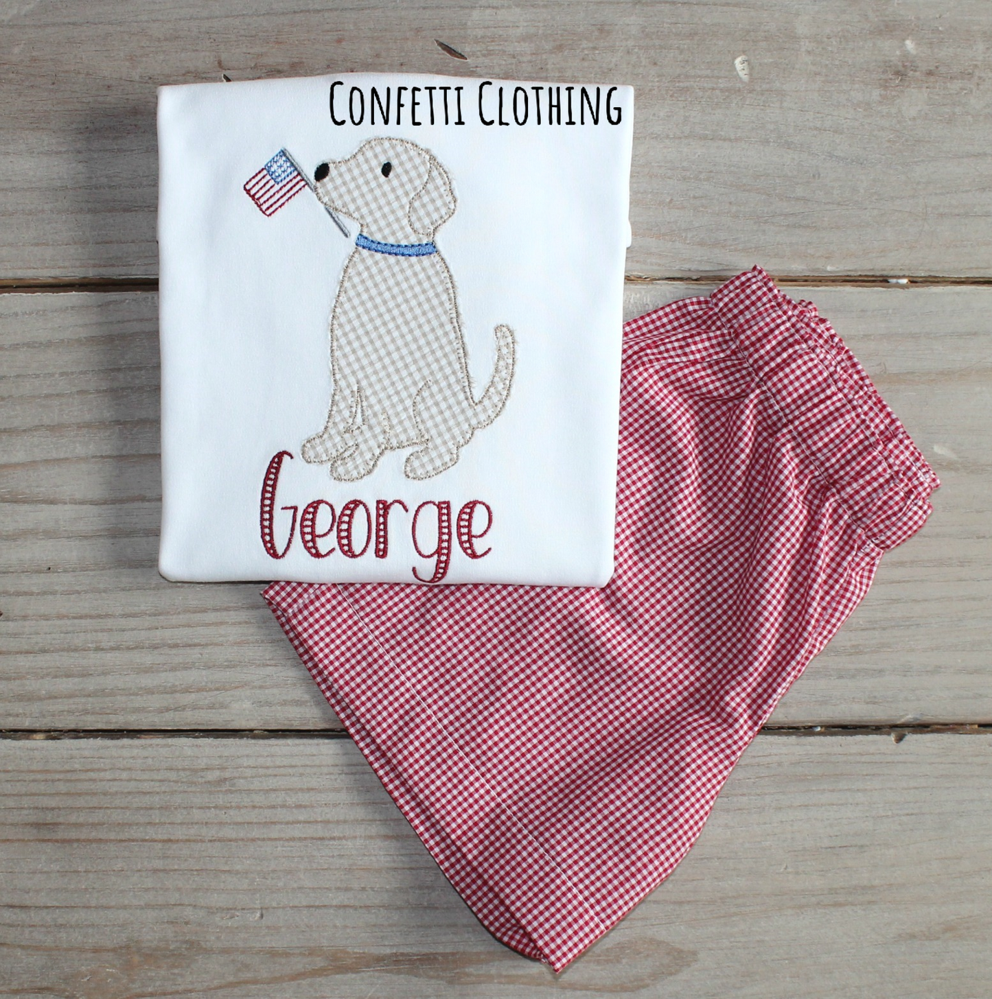 Applique Boys USA Flag Pup Shirt & Matching Bottoms