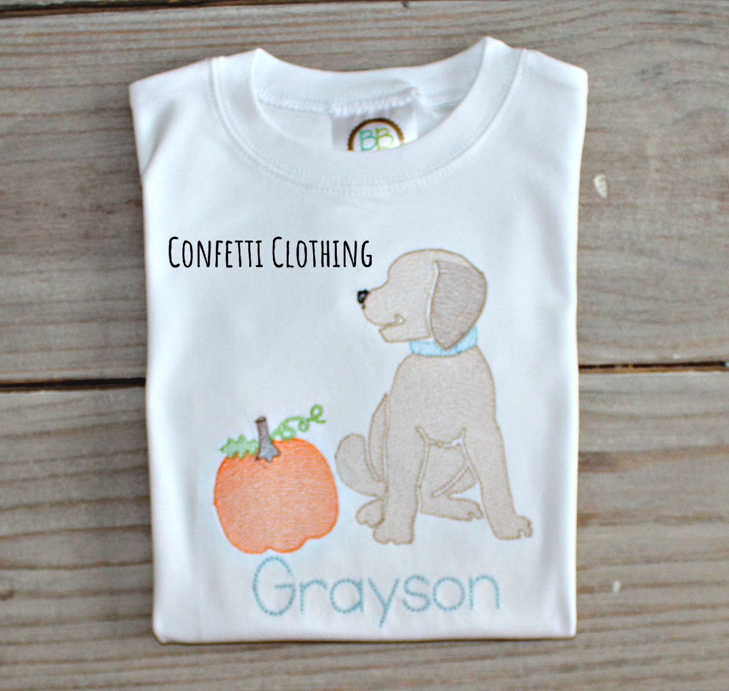 Sketch Boys Tan Lab Pup with Pumpkin Design