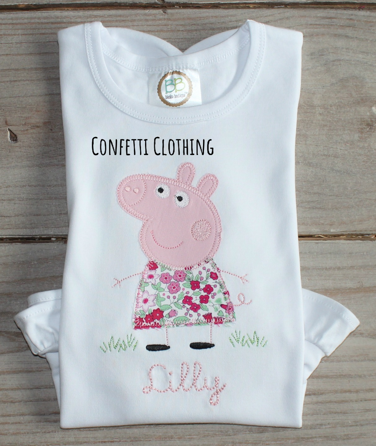 Applique Girls Pig with Dress Design