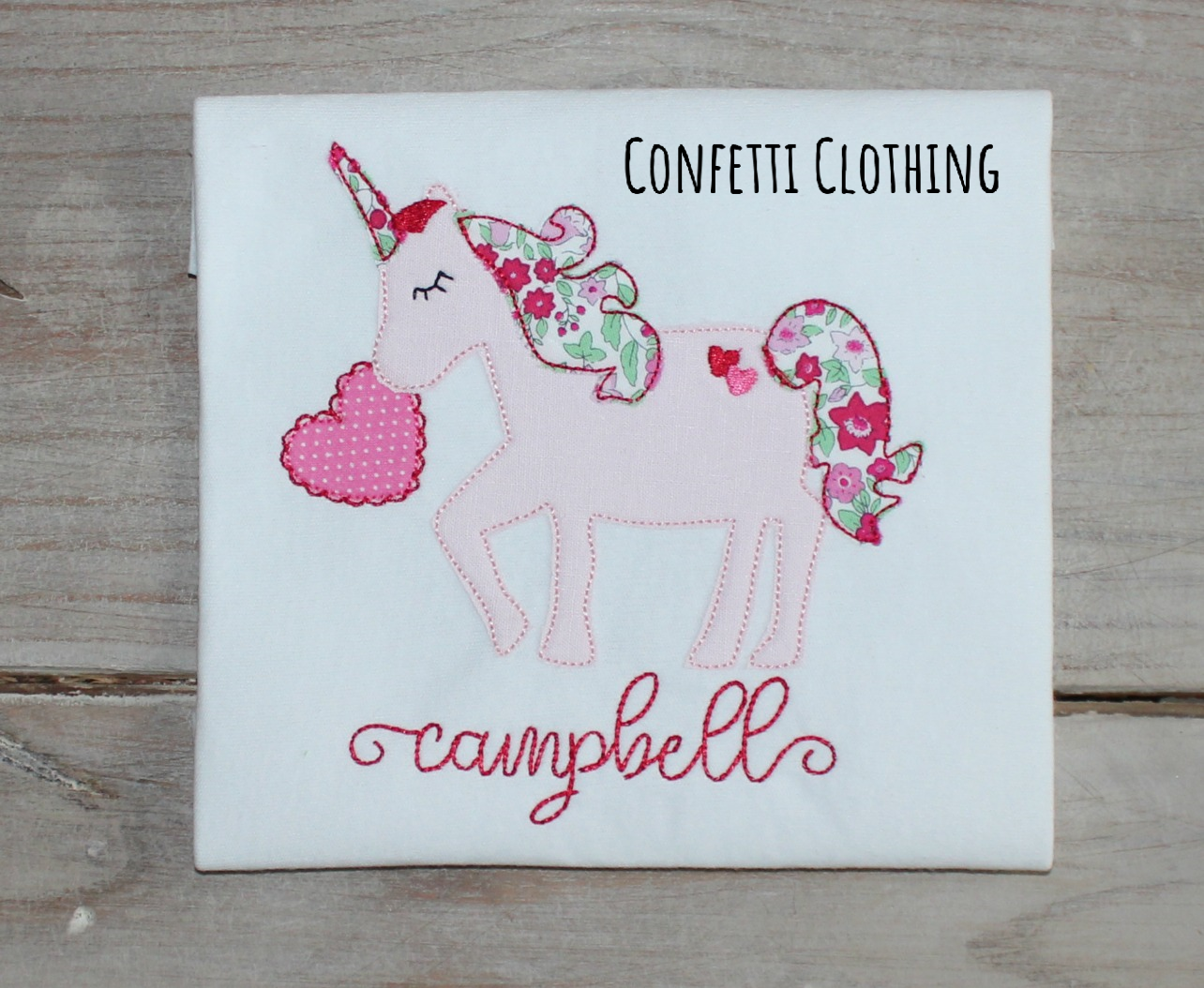 Applique Girls Unicorn with Heart Design