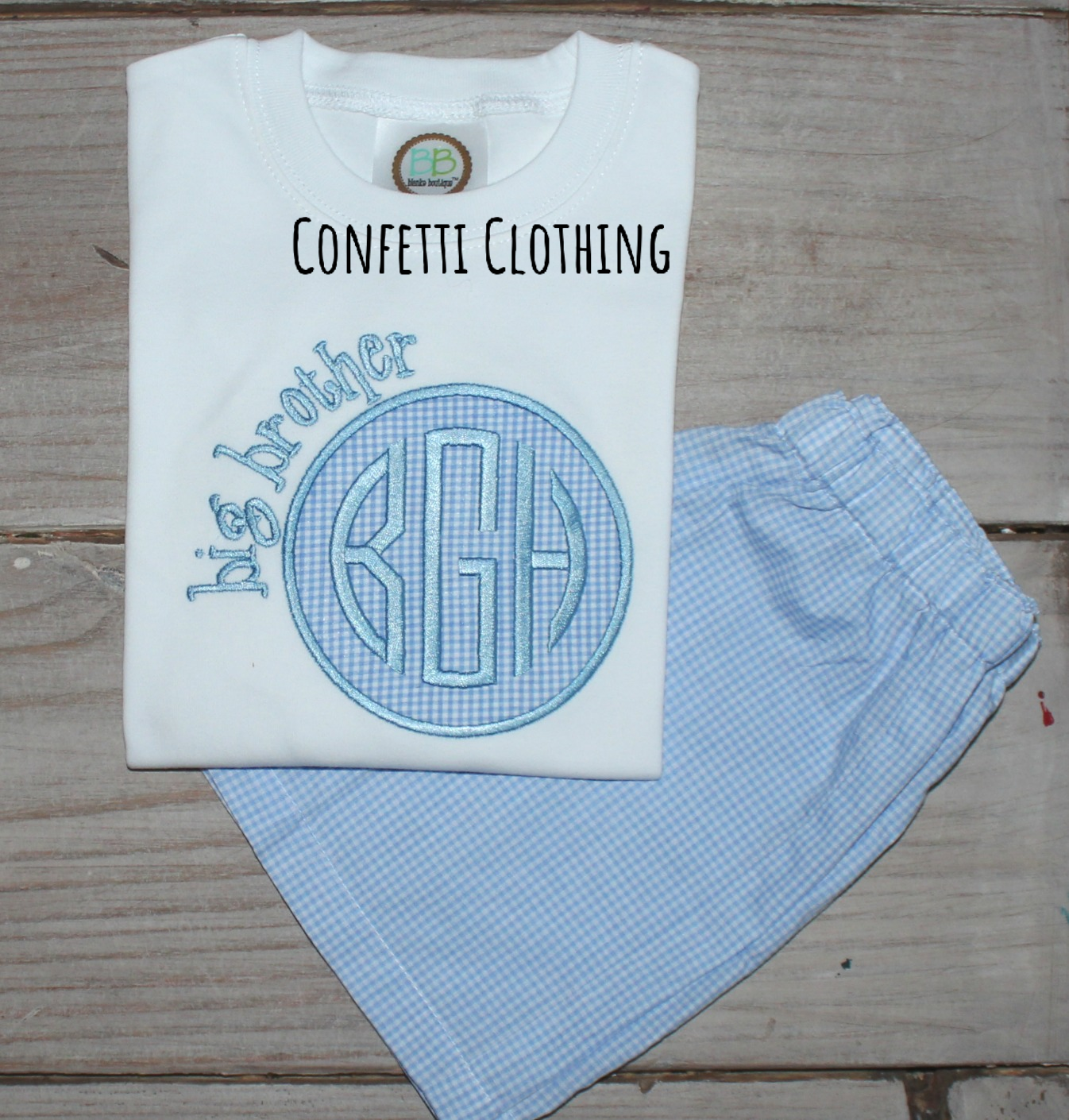Applique Boys Big Brother Light Blue Shirt & Matching Bottoms