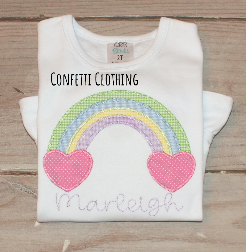 Applique Girls Rainbow Heart Design