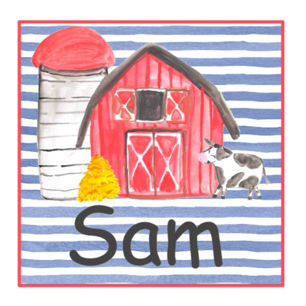 Printed Barn on Stripes on Gray Design