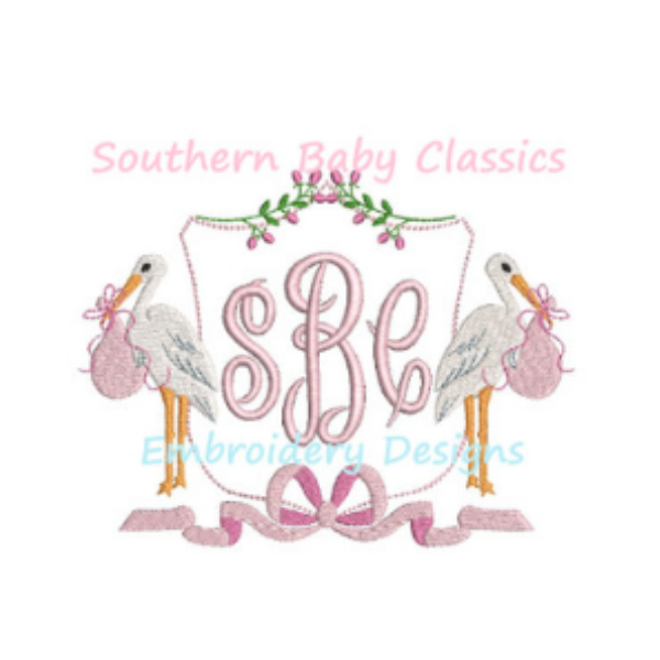 - SAMPLE SALE- Sketch Stork With Bow Design