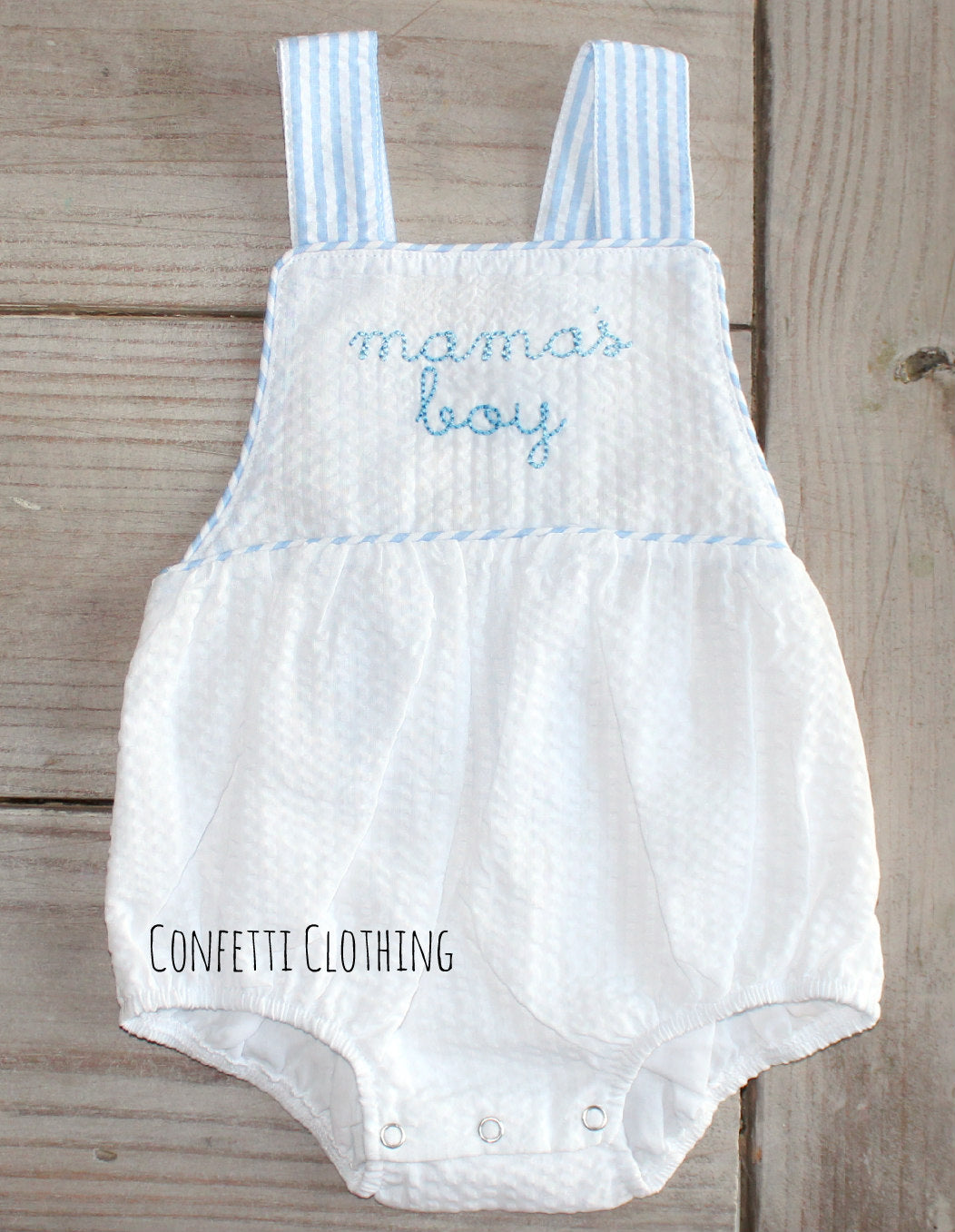 Personalized Mama's Boy Seersucker Tie Sunsuit