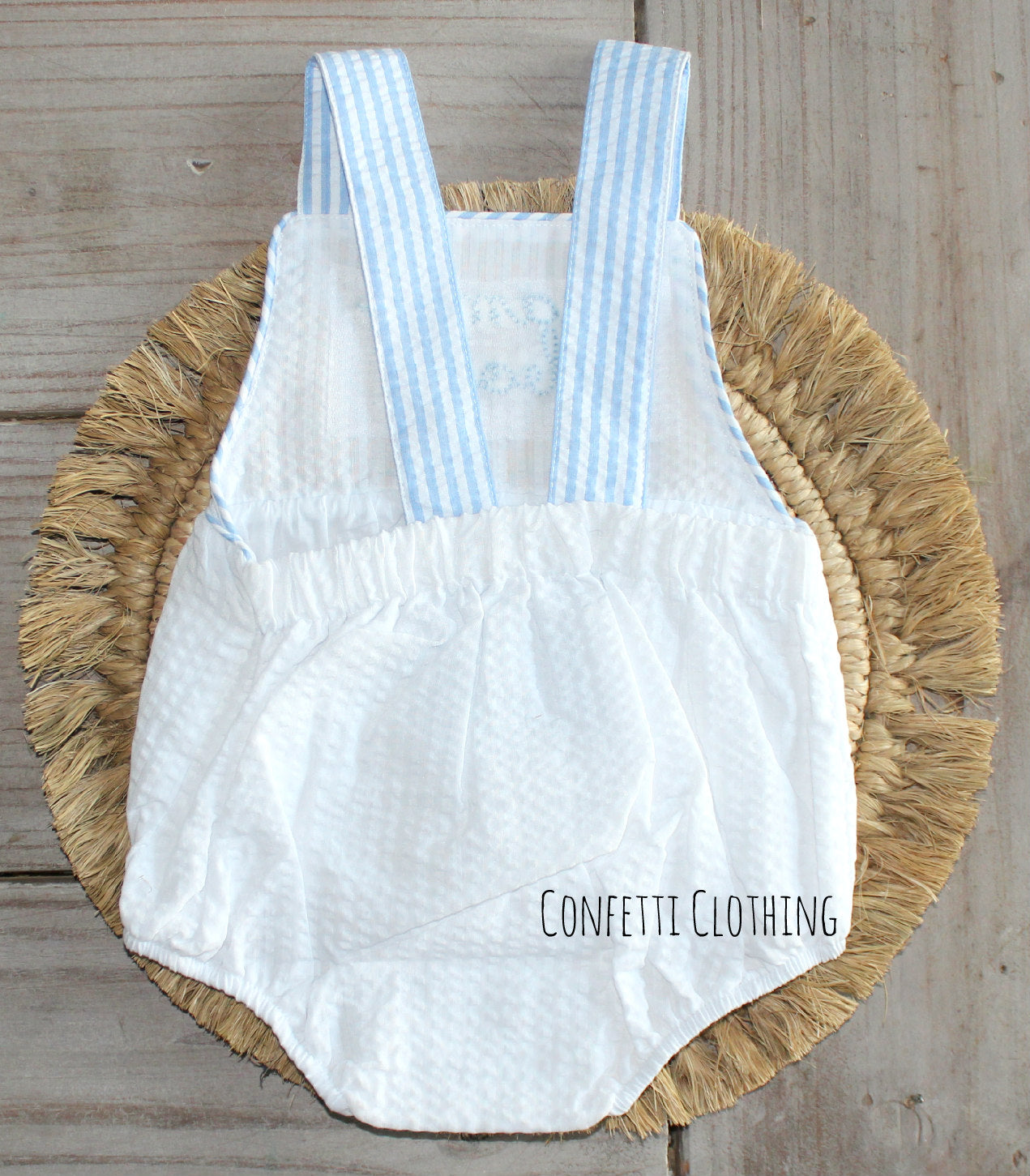 Personalized Mama's Boy Seersucker Tie Sunsuit