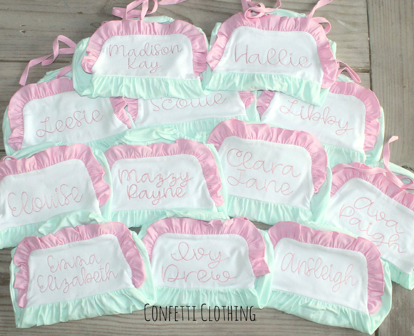 Sketch Monogram Girl Tie Sunsuit Bubble - Pink/Mint