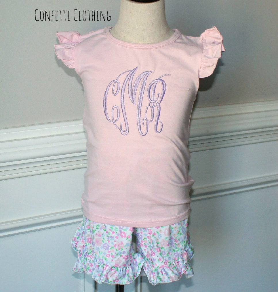 Sketch Monogram Girl Two Piece Floral Set