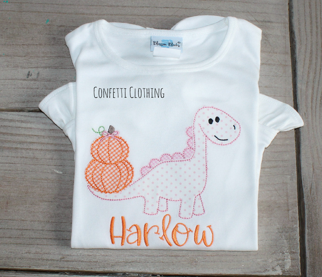 Applique Girls Dino with Pumpkin Design