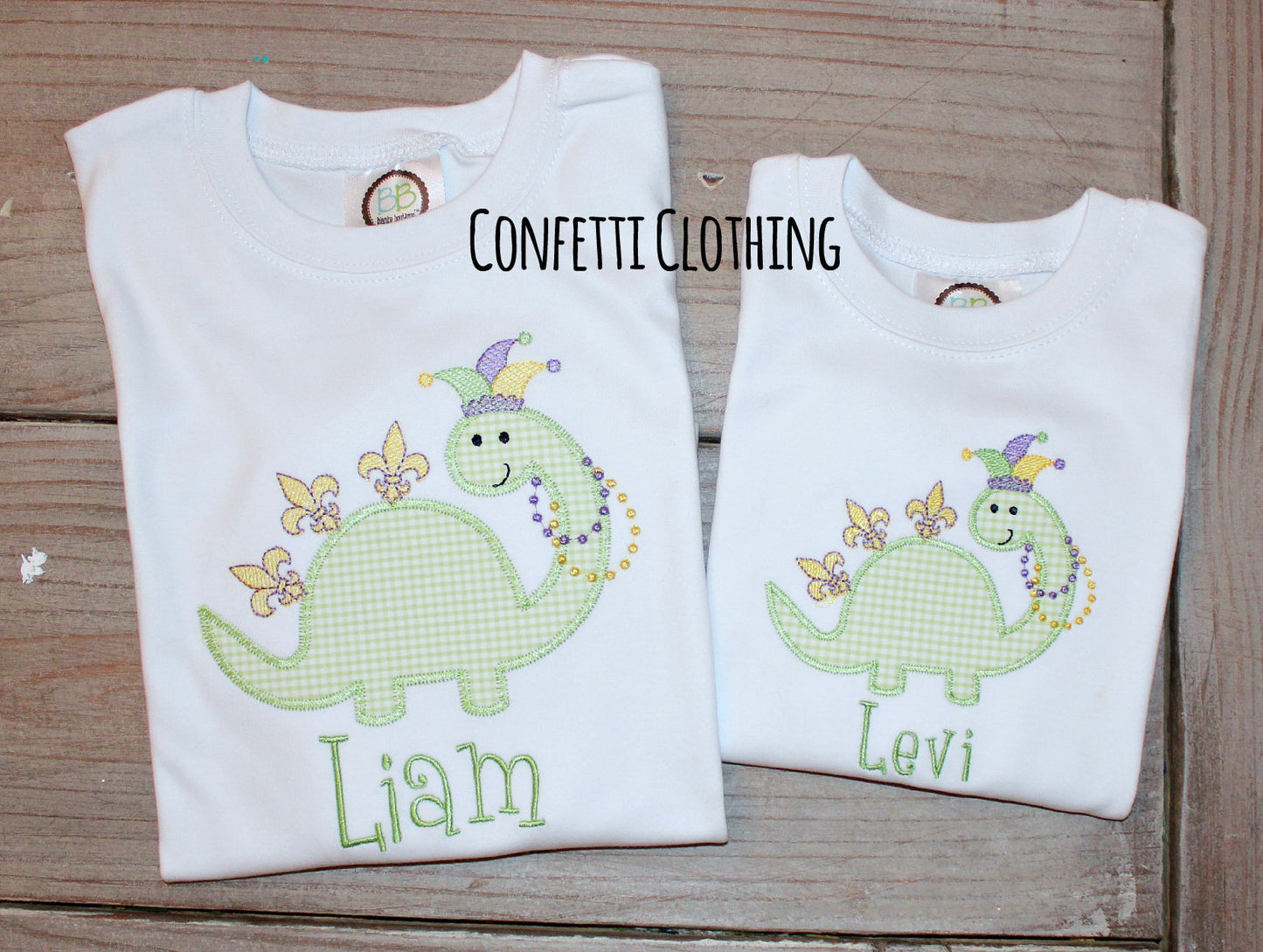 Applique Boys Mardi Gras Dino Design