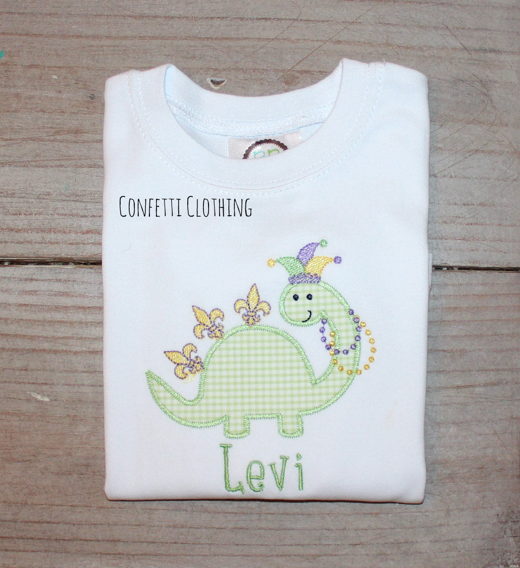 Applique Boys Mardi Gras Dino Design