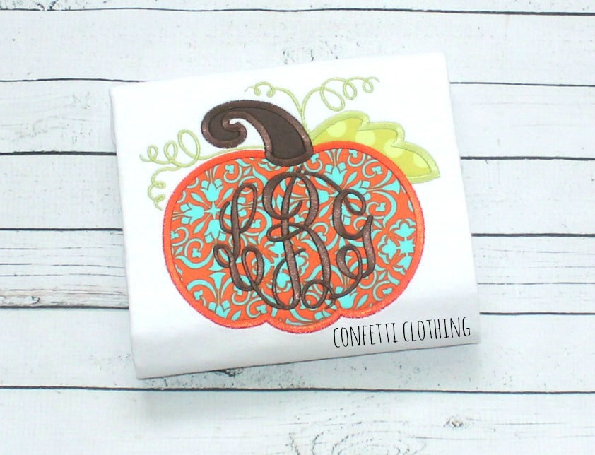 Applique Girls Damask Pumpkin Design