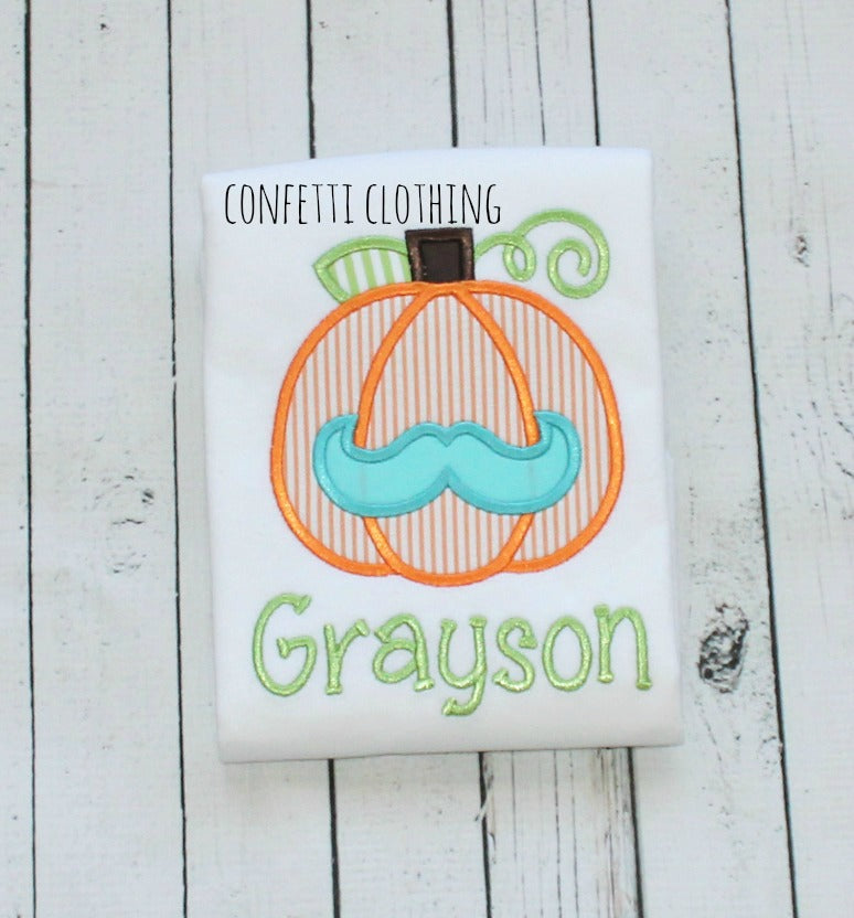 Applique Boys Pumpkin with Mustache Design