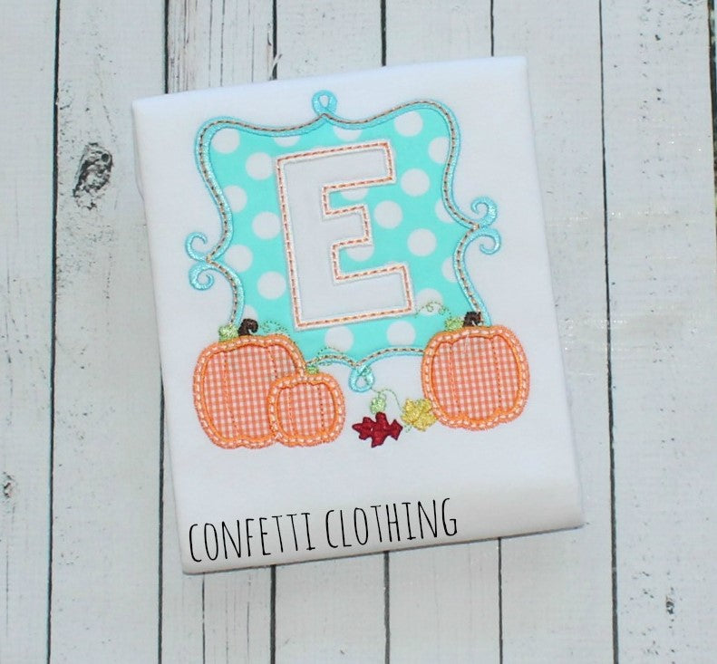 Applique Girls Initial Pumpkin Frame Design