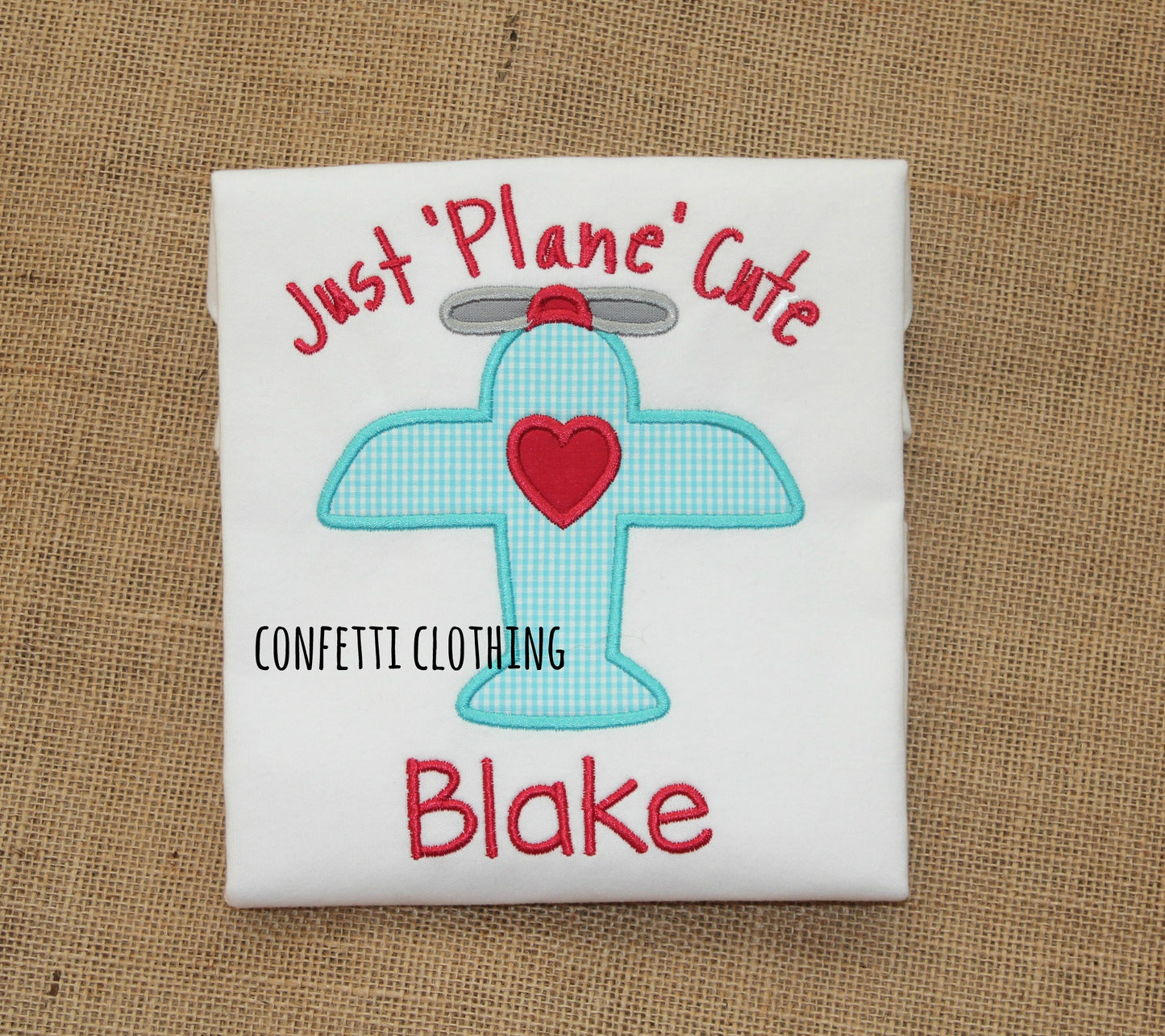 Applique Boys Heart Airplane Design