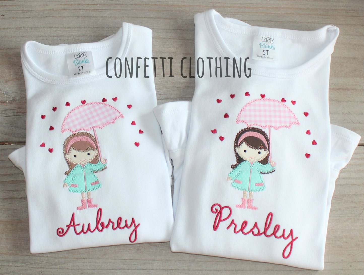 Applique Girls Raining Hearts Design