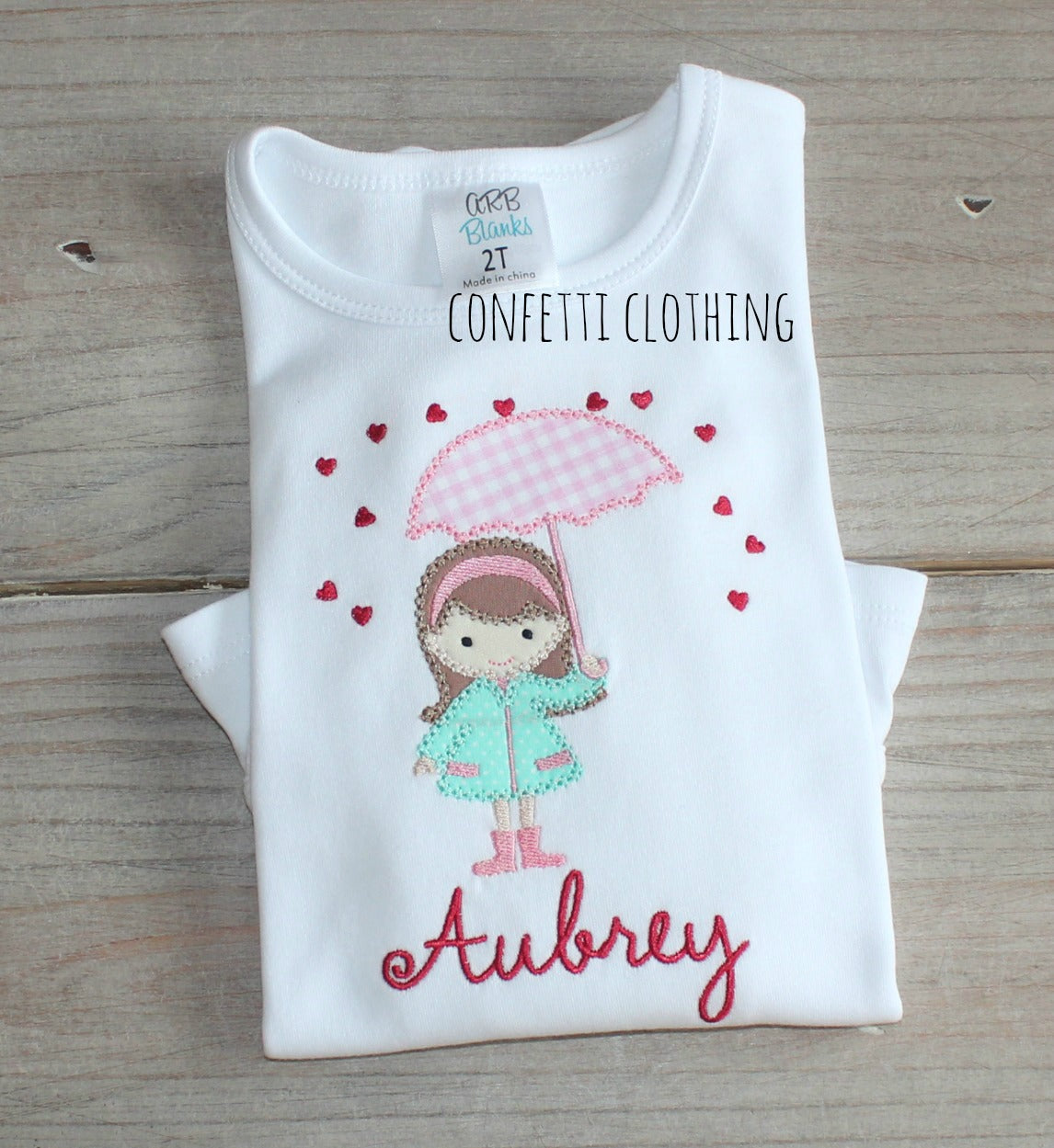 Applique Girls Raining Hearts Design