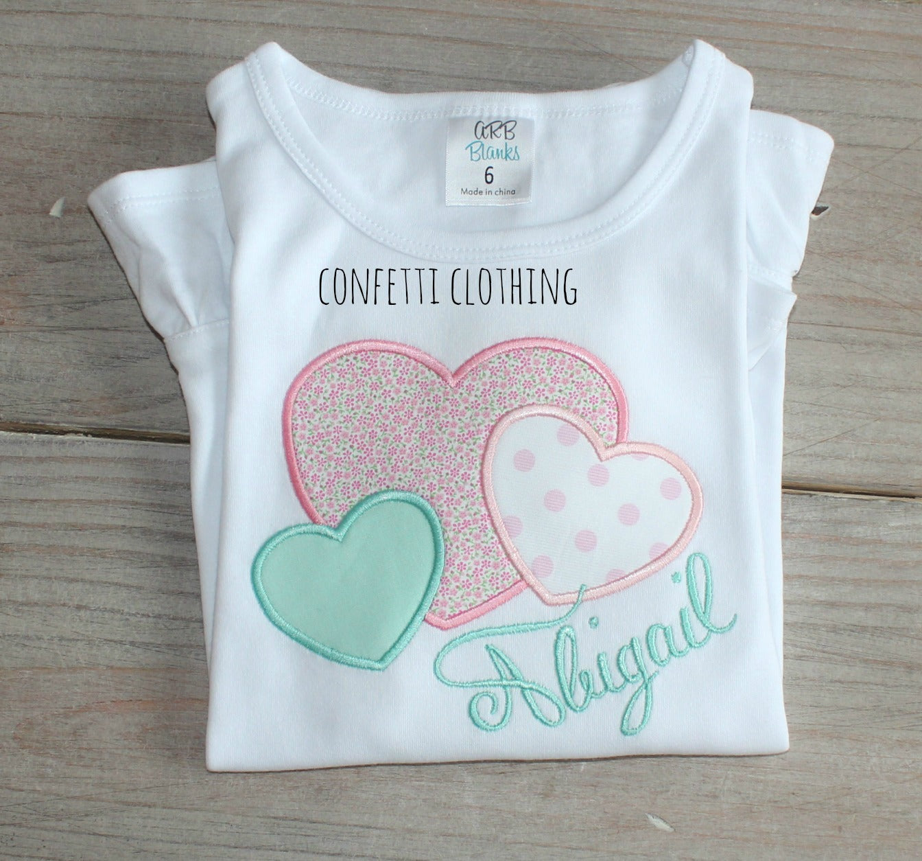 Applique Girls Pastel Heart Trio Design