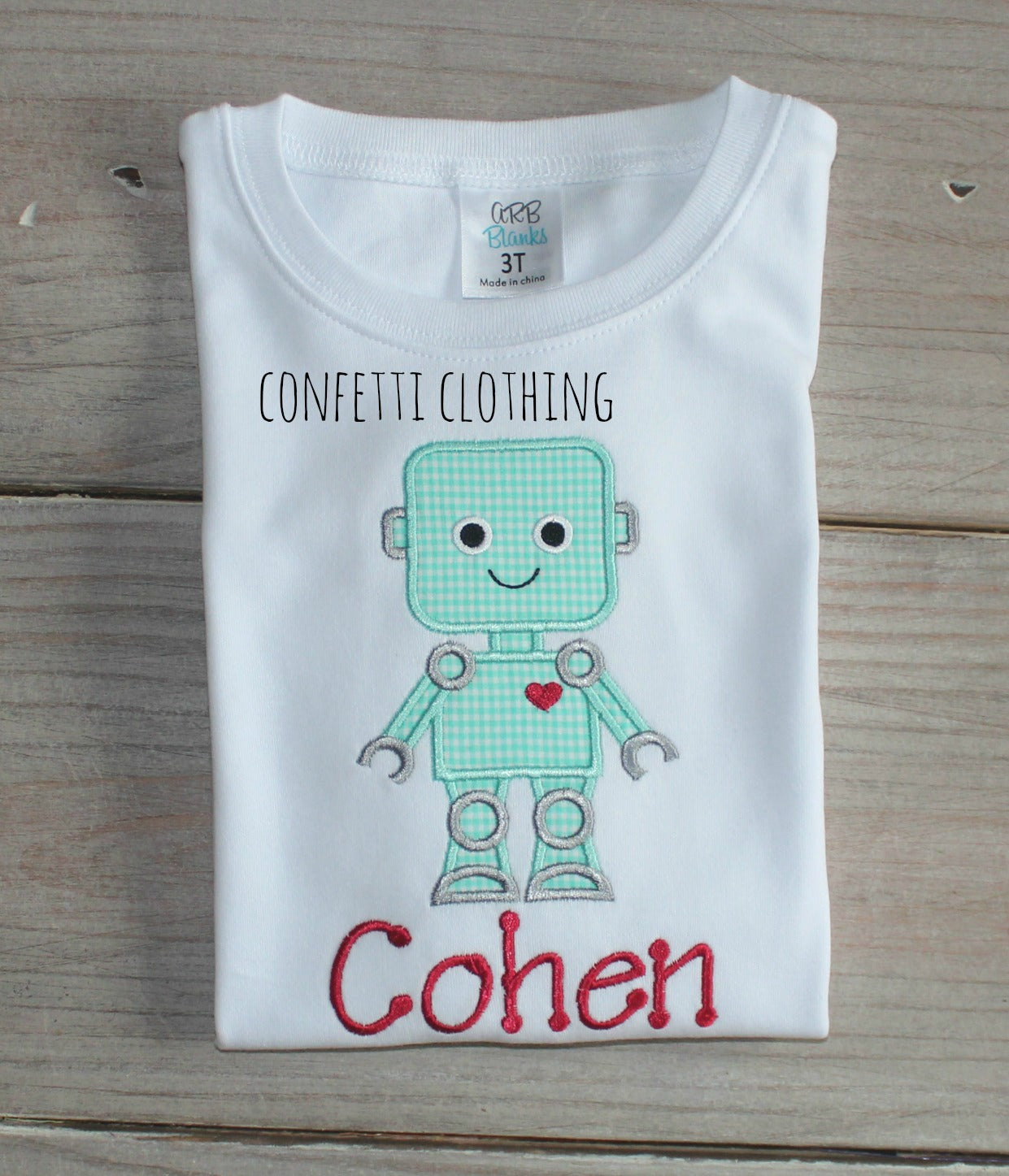 Applique Boys Mint Love Robot Design