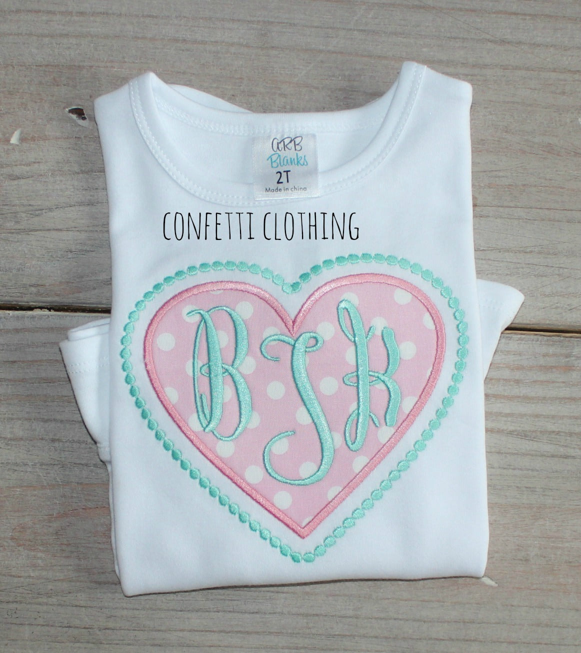Applique Girls Beaded Monogram Heart Design