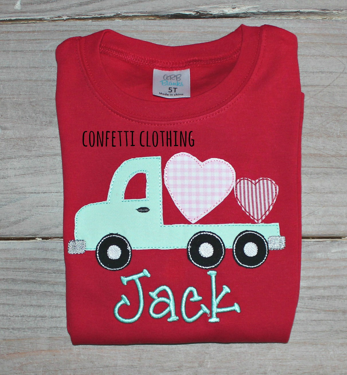 Applique Boys Truck with Hearts Design