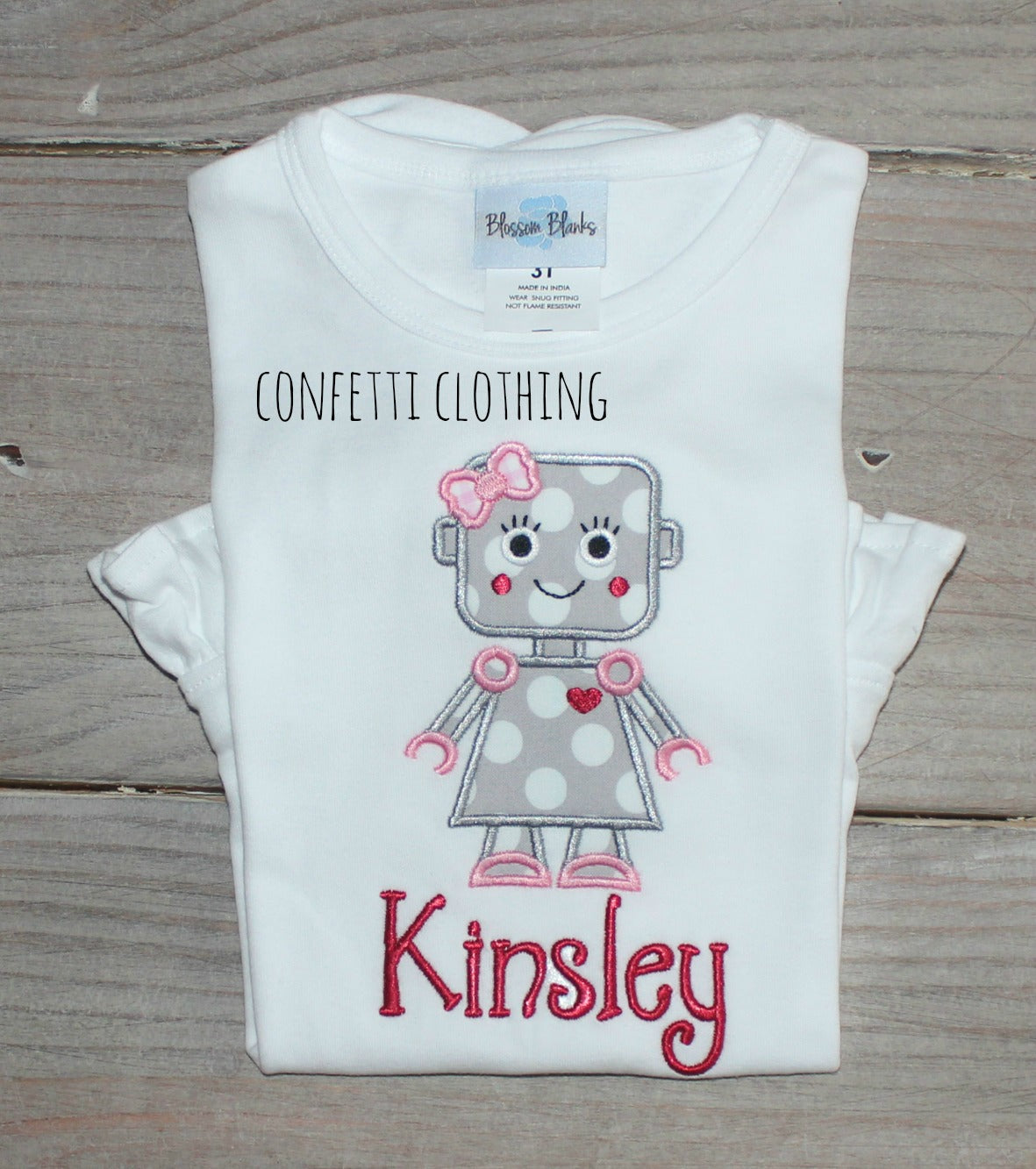 Applique Girls Gray Robot Love Design