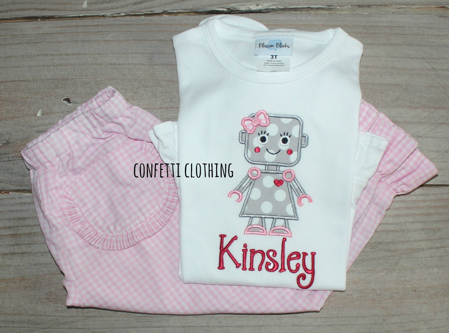 Applique Girls Gray Love Robot Shirt & Matching Bottoms