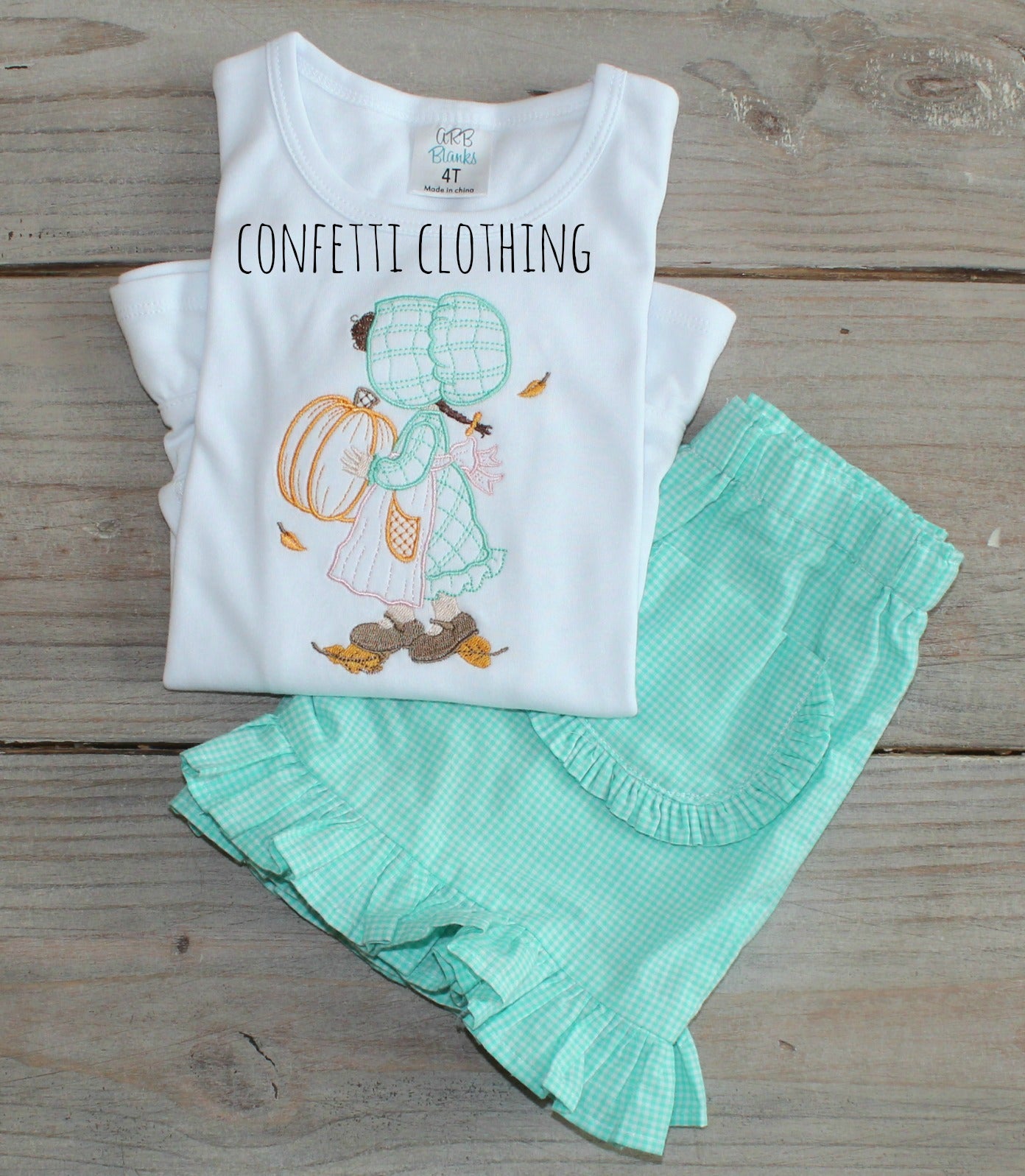 Sketch Girls Fall Sunbonnet Pumpkin Shirt & Matching Bottoms