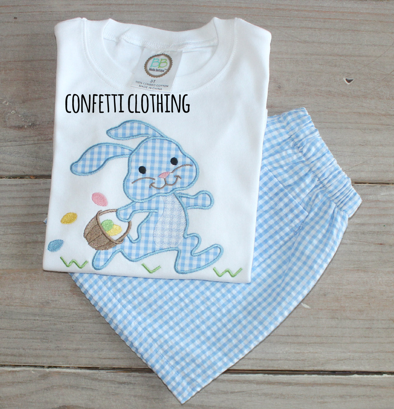 Applique Boys Hopping Bunny Shirt & Matching Bottoms