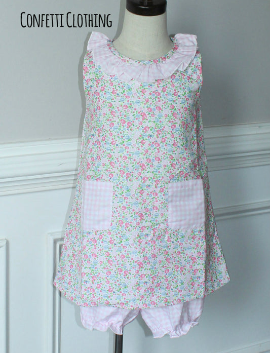 Sketch Monogram Girl Two Piece Floral & Gingham Set