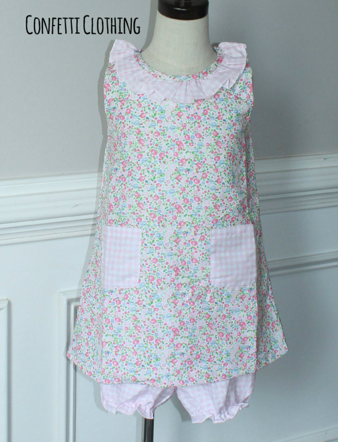 Sketch Monogram Girl Two Piece Floral & Gingham Set