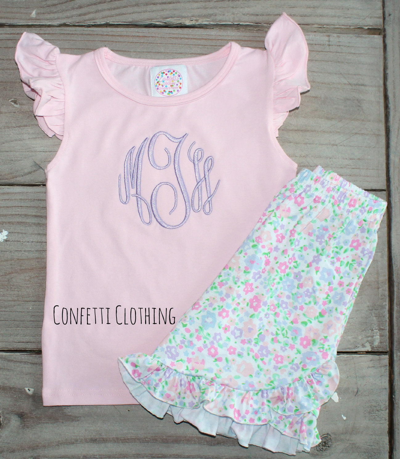 Sketch Monogram Girl Two Piece Floral Set