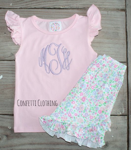 Sketch Monogram Girl Two Piece Floral Set