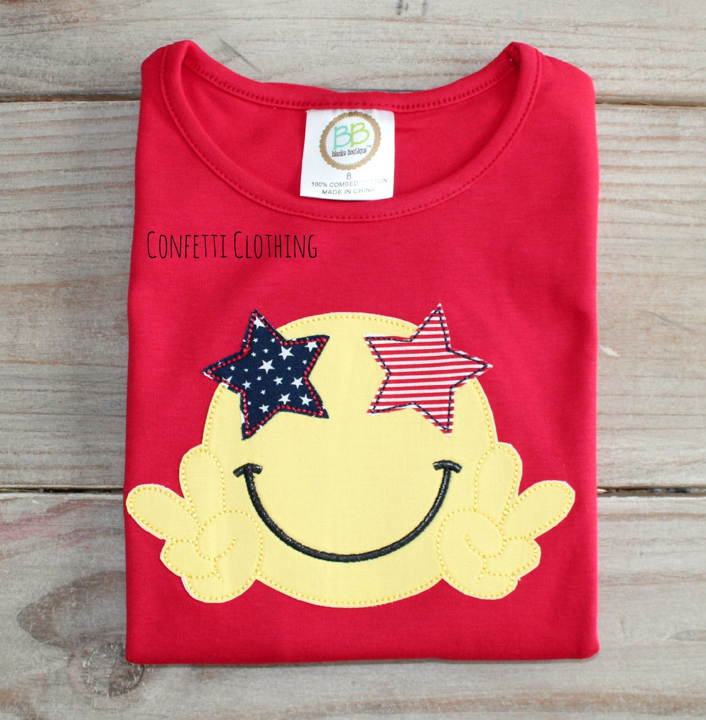 Applique Girls Smiley USA Patriotic Face Design