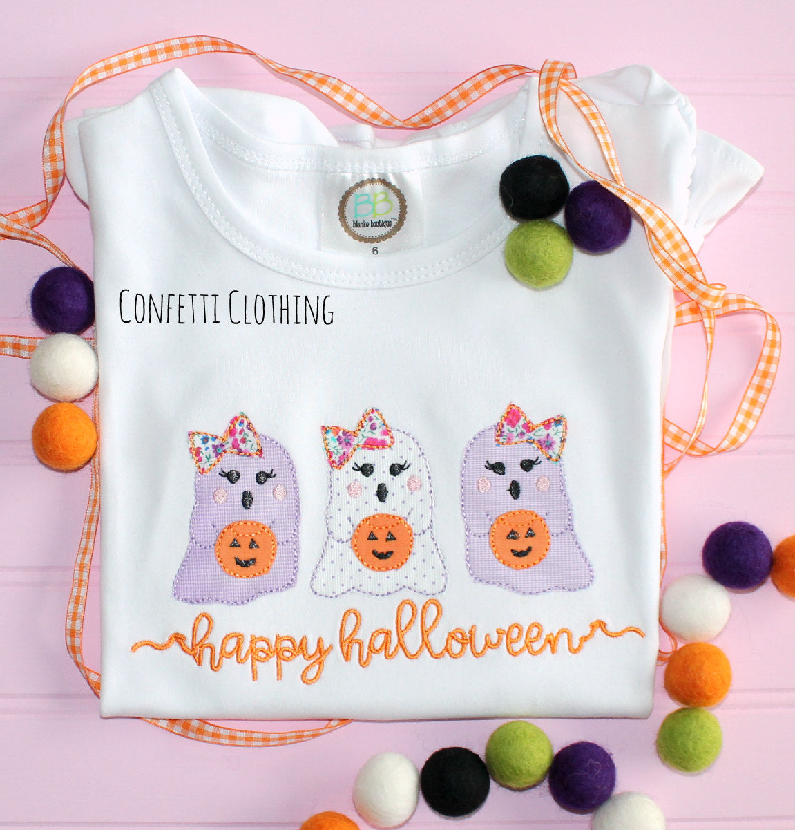 Applique Girls Ghost with Bows Trio Design