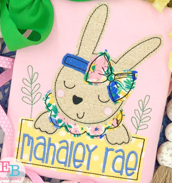 - SAMPLE SALE- Applique Bunny Bow Name Plate Design