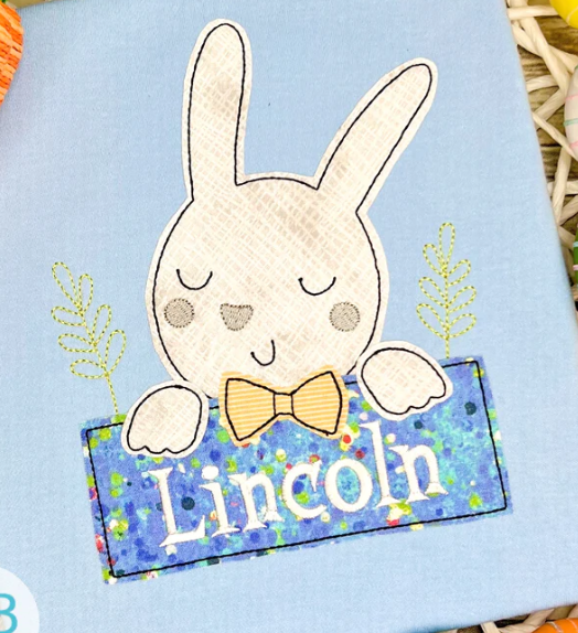 - SAMPLE SALE- Applique Bunny Bow Name Plate Design
