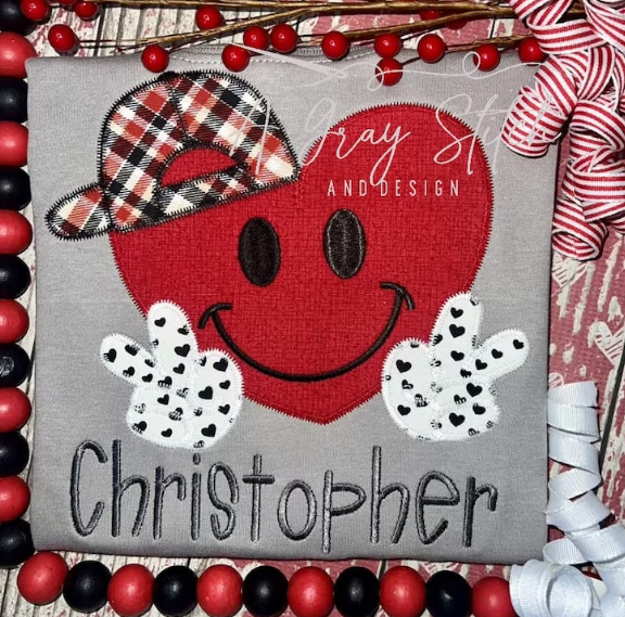 - SAMPLE SALE- Applique Heart Smiley Design
