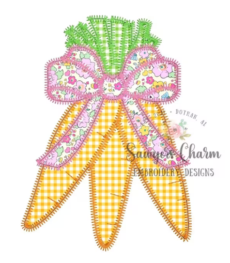 - SAMPLE SALE- Applique Carrots with Bow Design