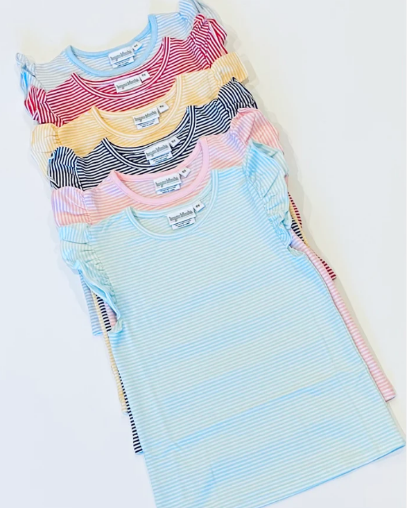 - Pre- Order - Embroidery Stripe Flutter Shirt